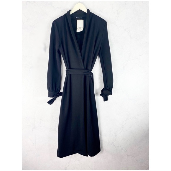 [Zara] Classic Black Wrap Duster Jacket - Picture 4 of 11